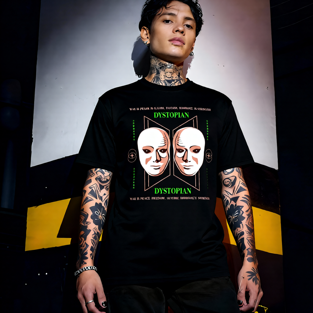 Unisex 90s vintage mono tone graphic T-shirt with bold full print, no halftones, authentic retro streetwear style