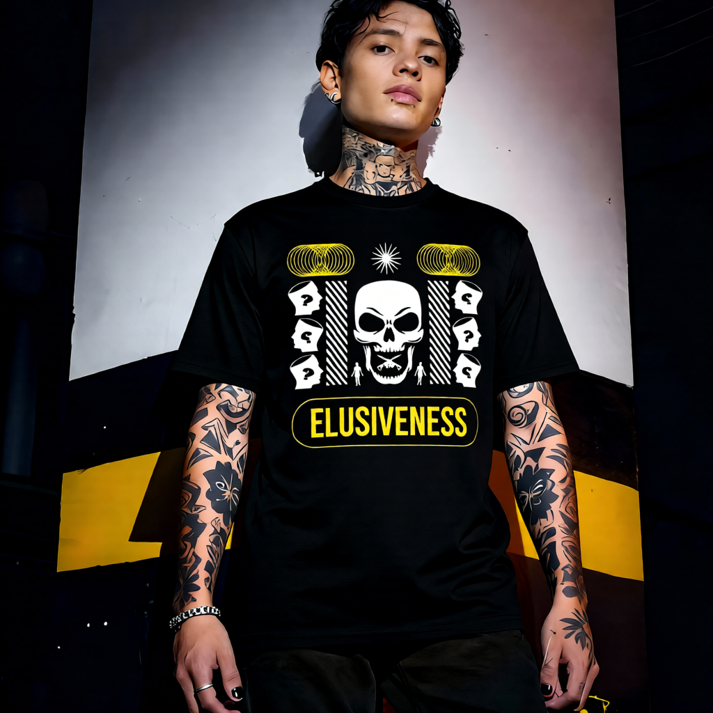 Unisex 90s vintage mono tone graphic T-shirt with bold full print, no halftones, authentic retro streetwear style