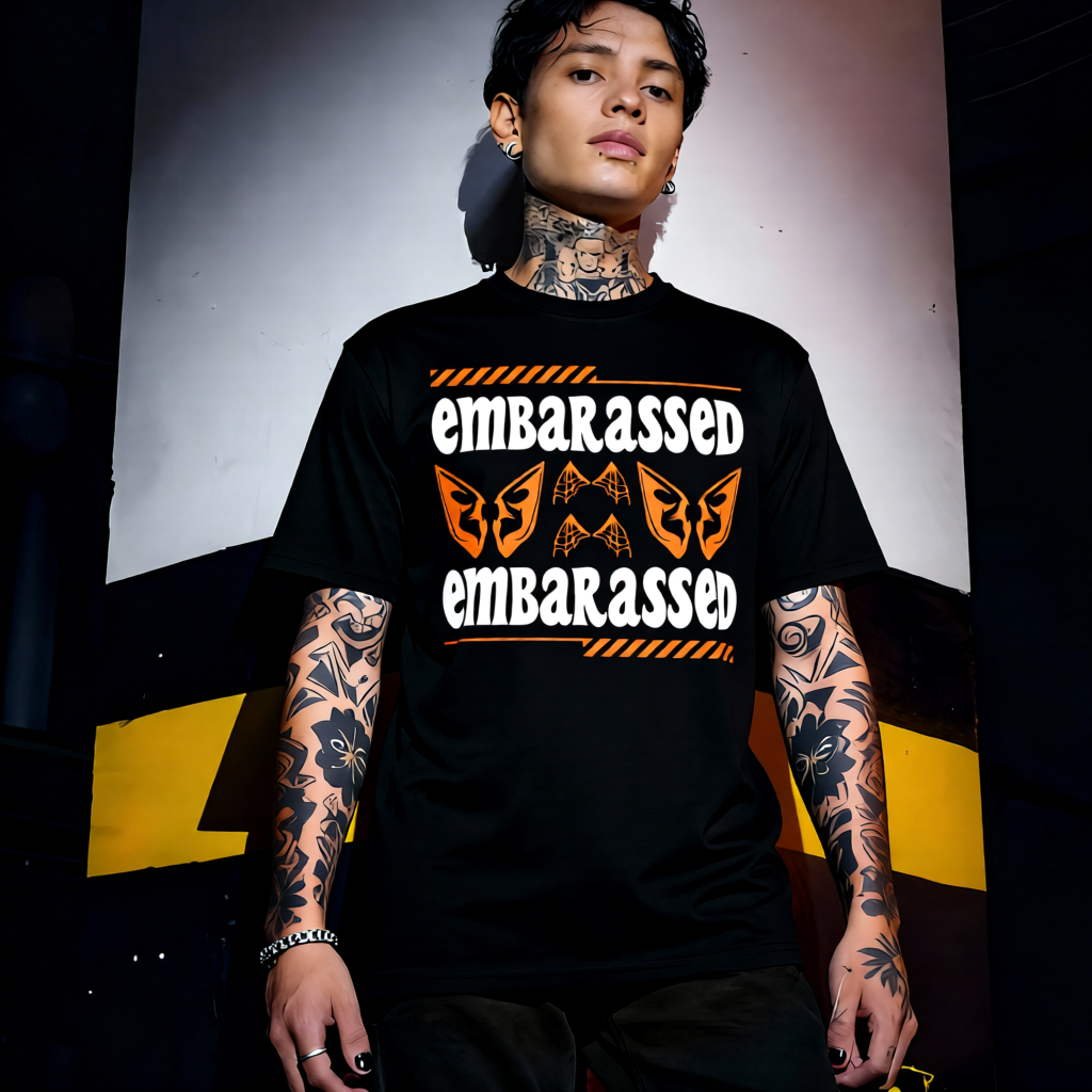 Unisex 90s vintage mono tone graphic T-shirt with bold full print, no halftones, authentic retro streetwear style