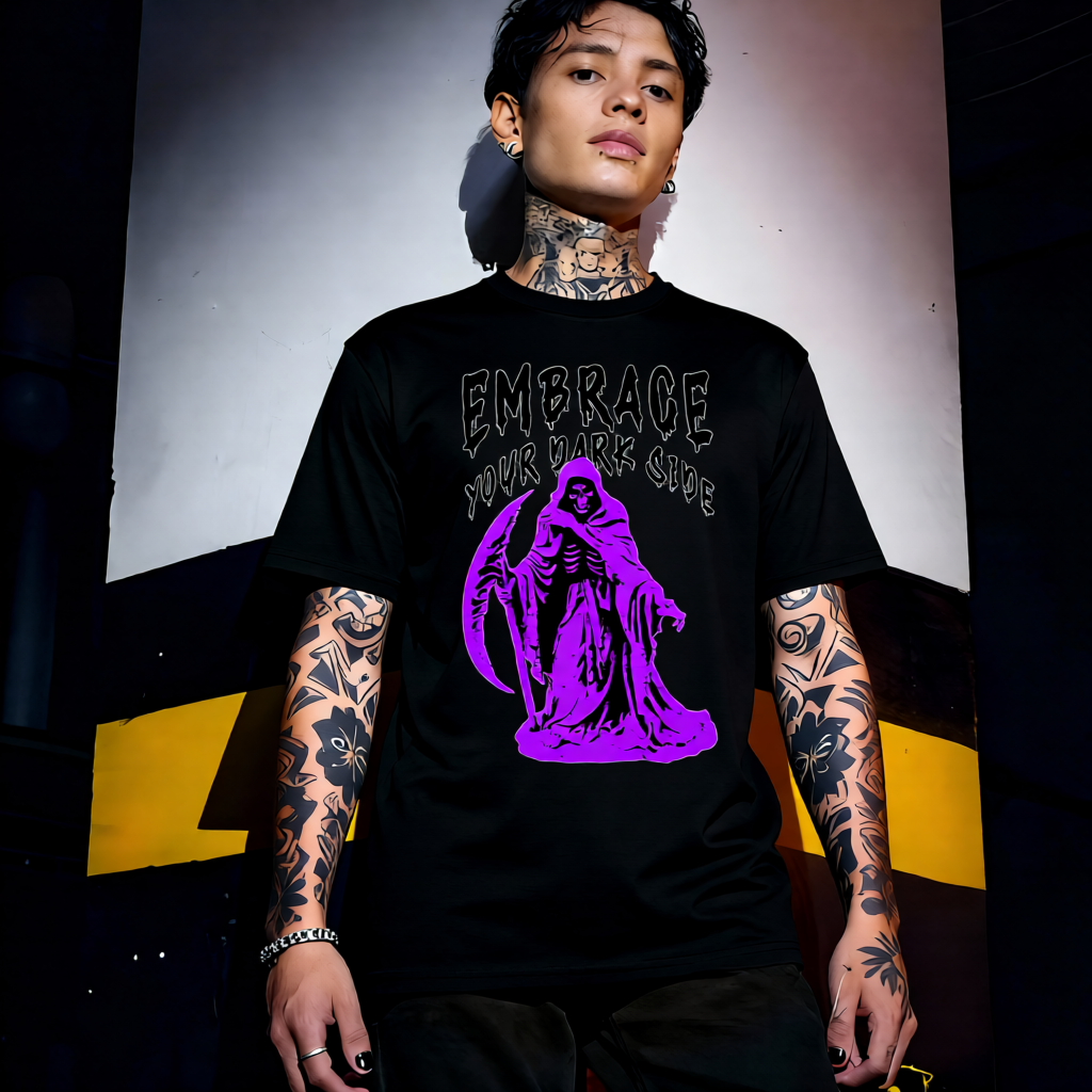 Unisex 90s vintage mono tone graphic T-shirt with bold full print, no halftones, authentic retro streetwear style