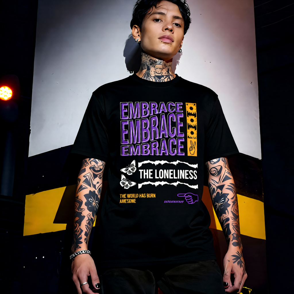 Unisex 90s vintage mono tone graphic T-shirt with bold full print, no halftones, authentic retro streetwear style