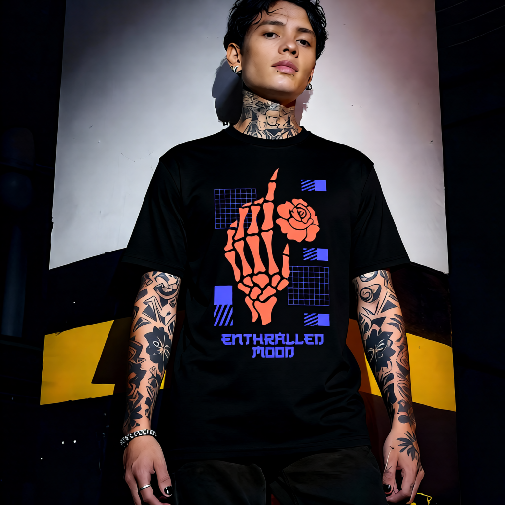 Unisex 90s vintage mono tone graphic T-shirt with bold full print, no halftones, authentic retro streetwear style