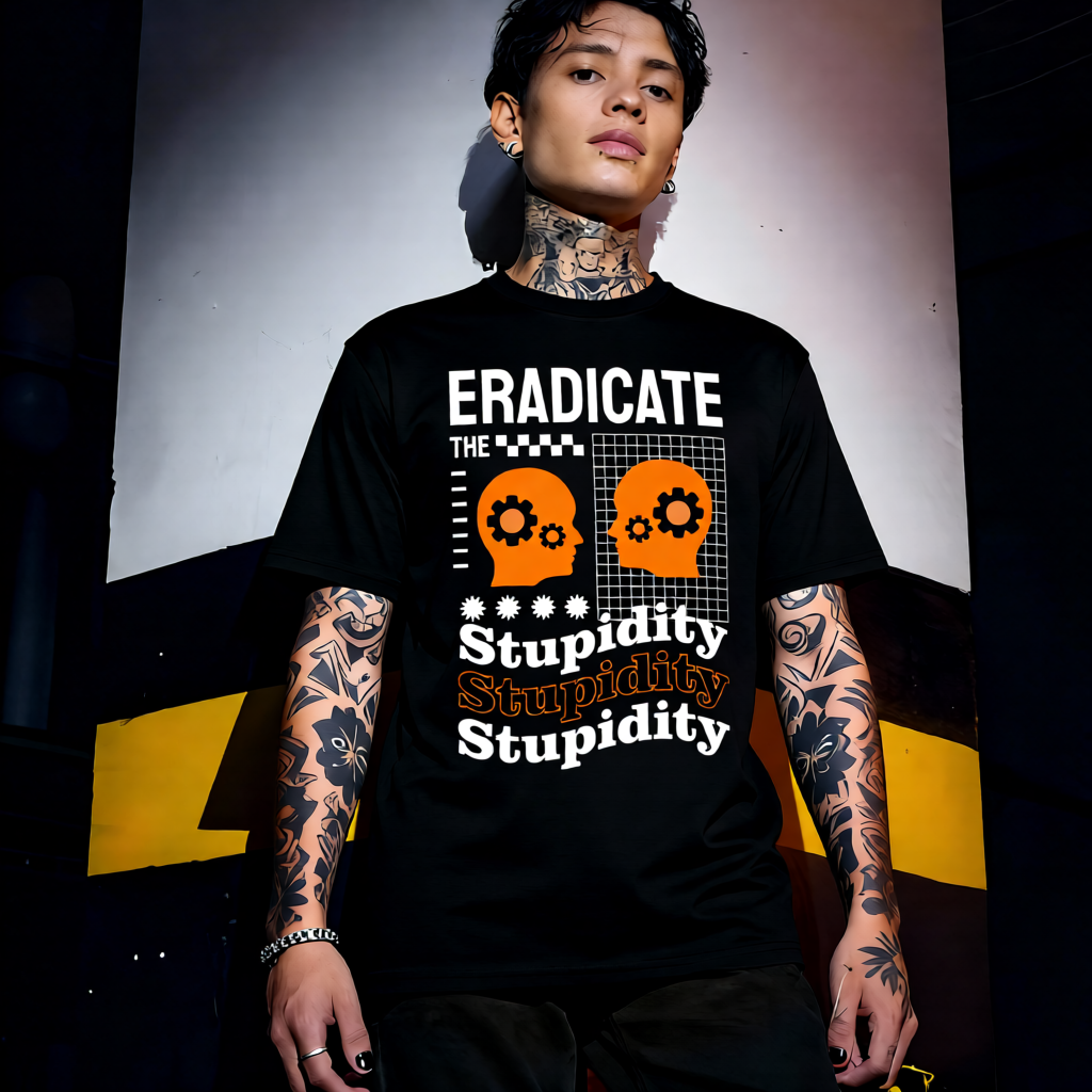 Unisex 90s vintage mono tone graphic T-shirt with bold full print, no halftones, authentic retro streetwear style