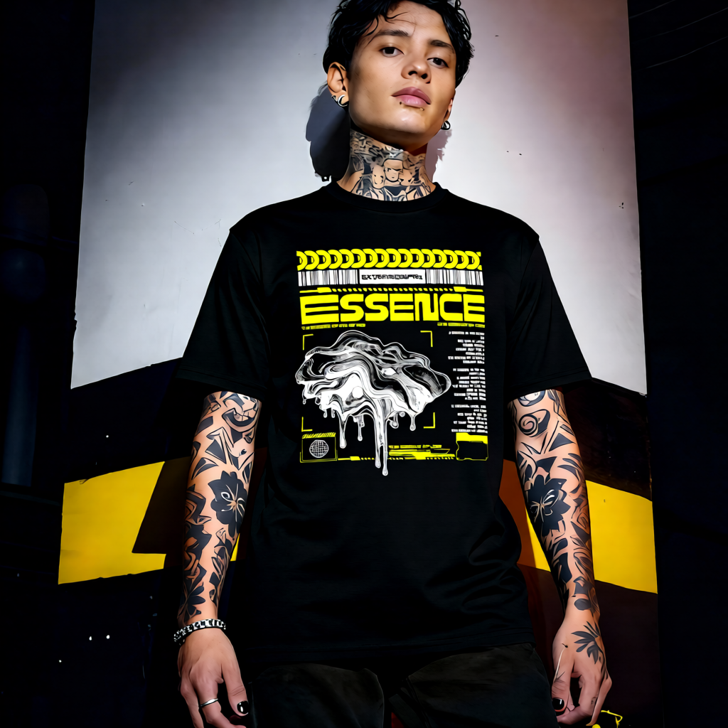 Unisex 90s vintage mono tone graphic T-shirt with bold full print, no halftones, authentic retro streetwear style