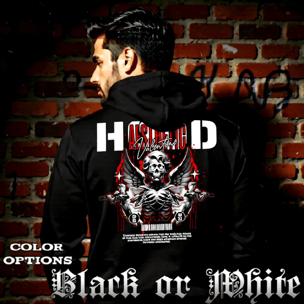 AESTHETIC VALENTINE Skull Angel Heart Blood Oversized Hoodie | Project Hood 123 - Project Hood