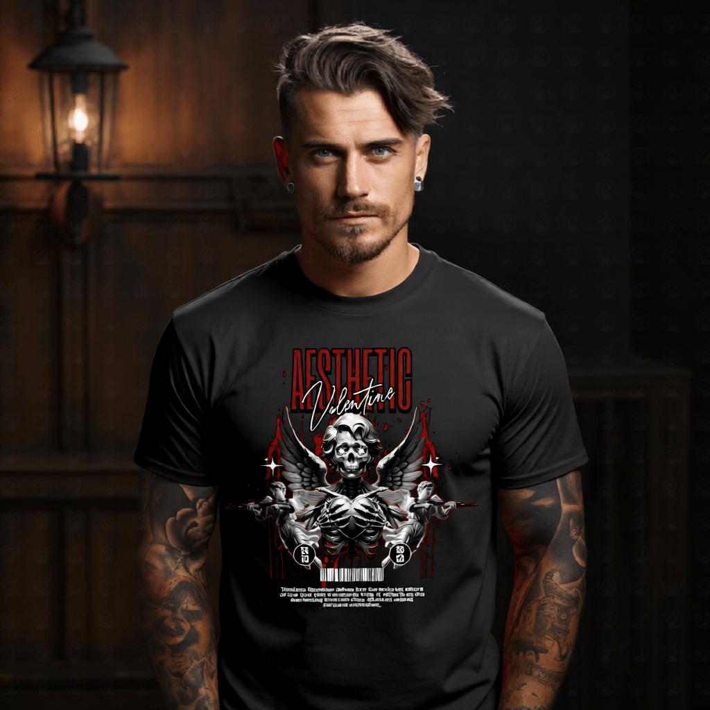 Aesthetic Valentine Skull Angel Winged Cherubs Oversized Streetwear T-Shirt | Project Hood 120 - Project Hood