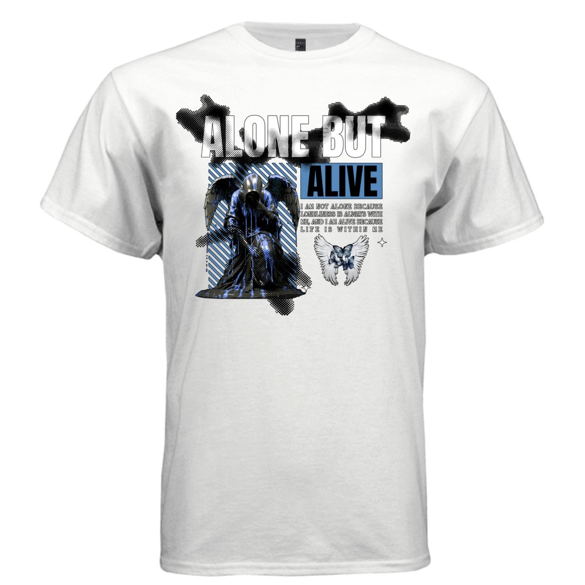 ALONE BUT ALIVE Dark Reaper Graphic T-Shirt | Cyber Goth Streetwear | Electric Blue Butterfly | Project Hood | 51 - Project Hood