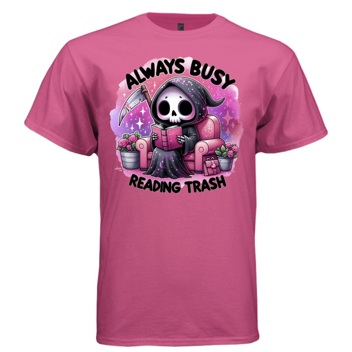 ALWAYS BUSY READING TRASH Pastel Goth Bookworm Reaper Graphic T-Shirt | Bookish Tee 420 - Project Hood