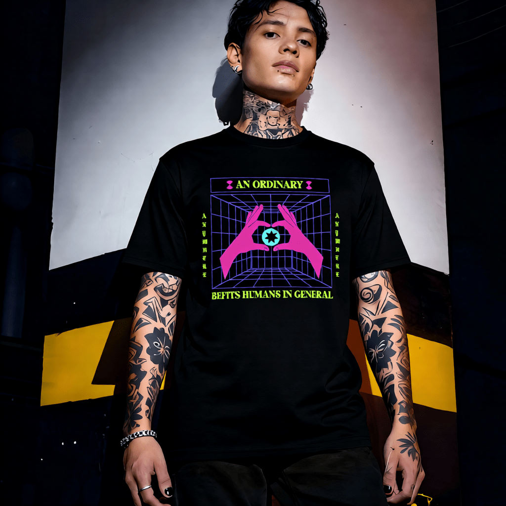 AN ORDINARY Y2K Heart Hands Grid Graphic T-Shirt | Unisex Streetwear 228 - Project Hood