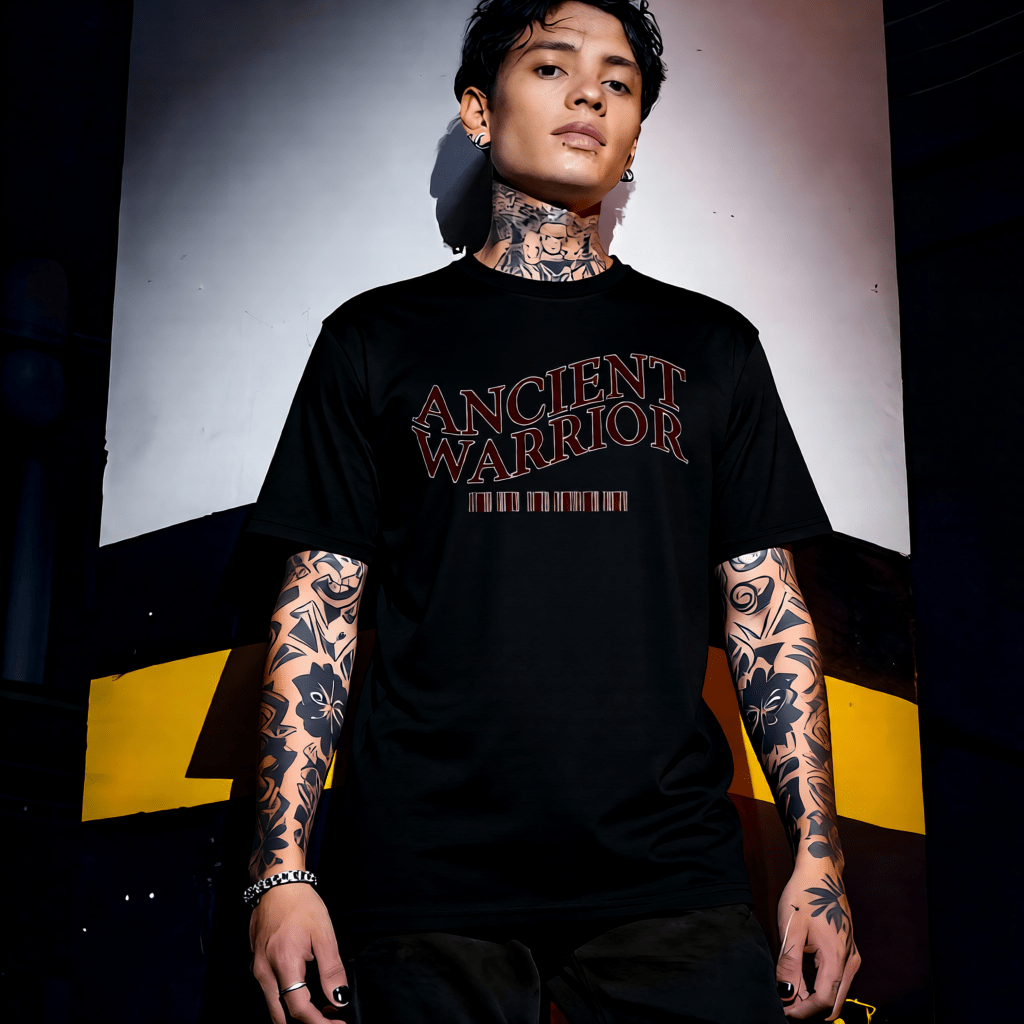 ANCIENT WARRIOR Typographic Crest Graphic T-Shirt | Unisex Streetwear 233 - Project Hood