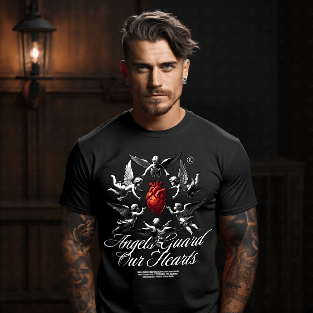 ANGELS GUARD OUR HEARTS Cherub Anatomical Heart Oversized Streetwear T-Shirt | Project Hood 154 - Project Hood