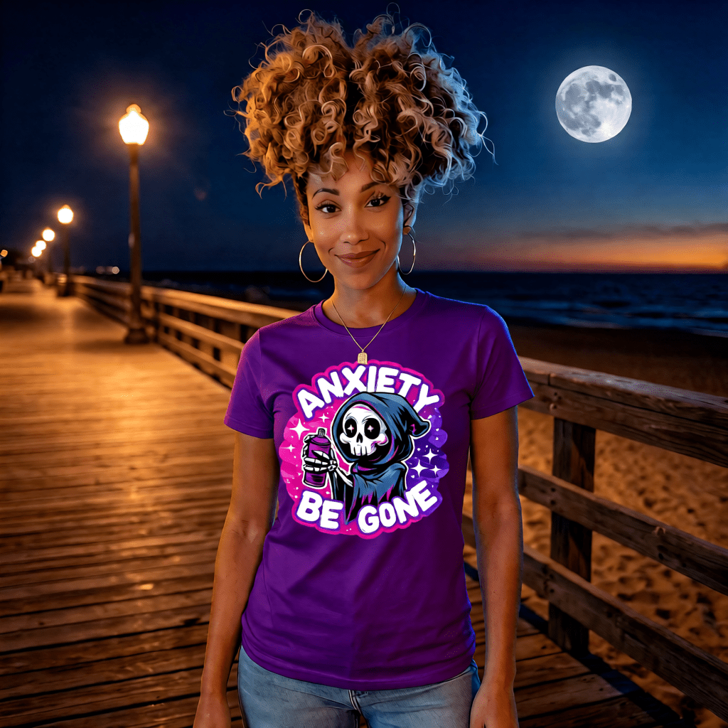 ANXIETY BE GONE Cute Reaper Mental Health Graphic T-Shirt | Cute Goth Tee 421 - Project Hood