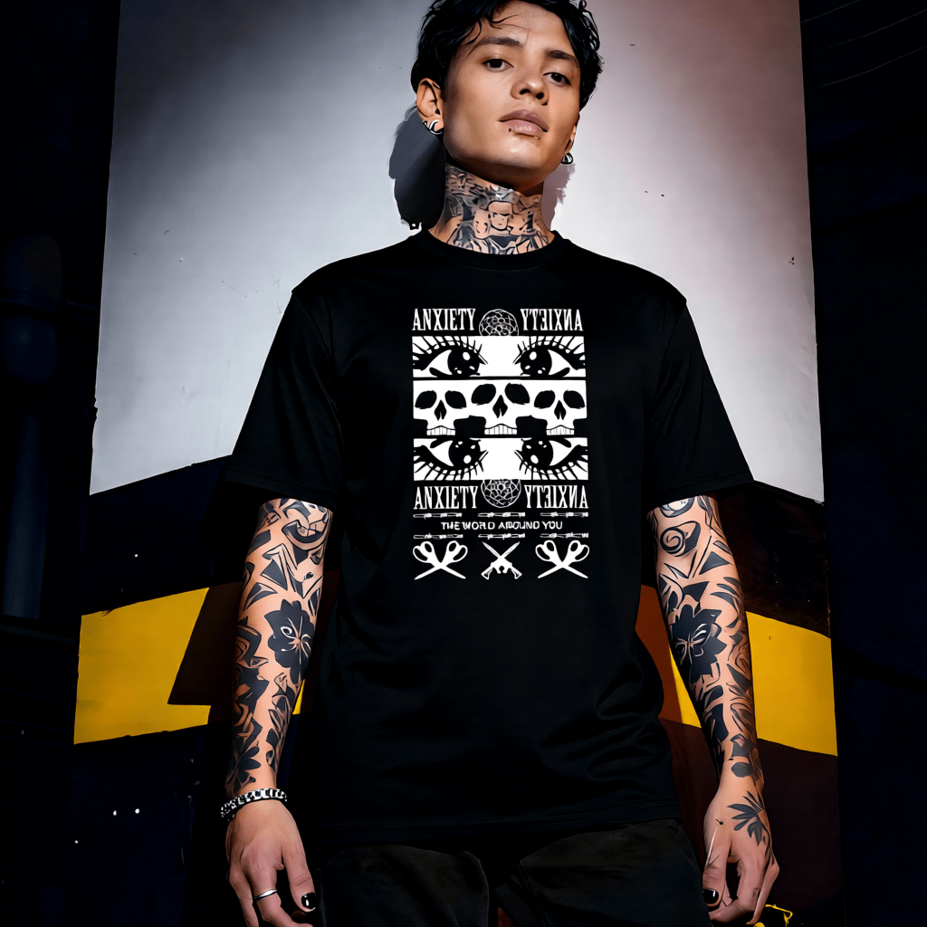 ANXIETY Line Art Skull Graphic T-Shirt | Unisex Streetwear 239 - Project Hood