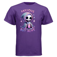 ANXIOUS BUT ALIVE Cute Reaper Anxiety Humor Graphic T-Shirt | Cute Goth Tee 422 - Project Hood