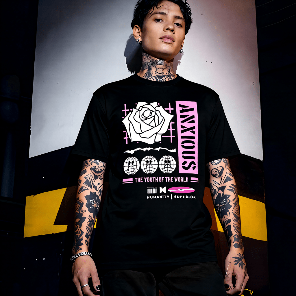 ANXIOUS Y2K Rose Sad Globe Graphic T-Shirt | Unisex Streetwear 240 - Project Hood