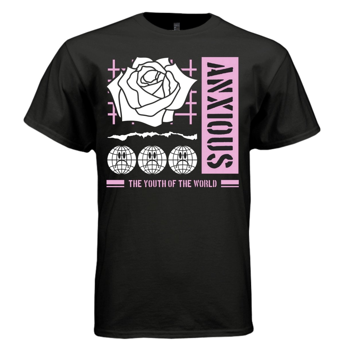 ANXIOUS Y2K Rose Sad Globe Graphic T-Shirt | Unisex Streetwear 240 - Project Hood