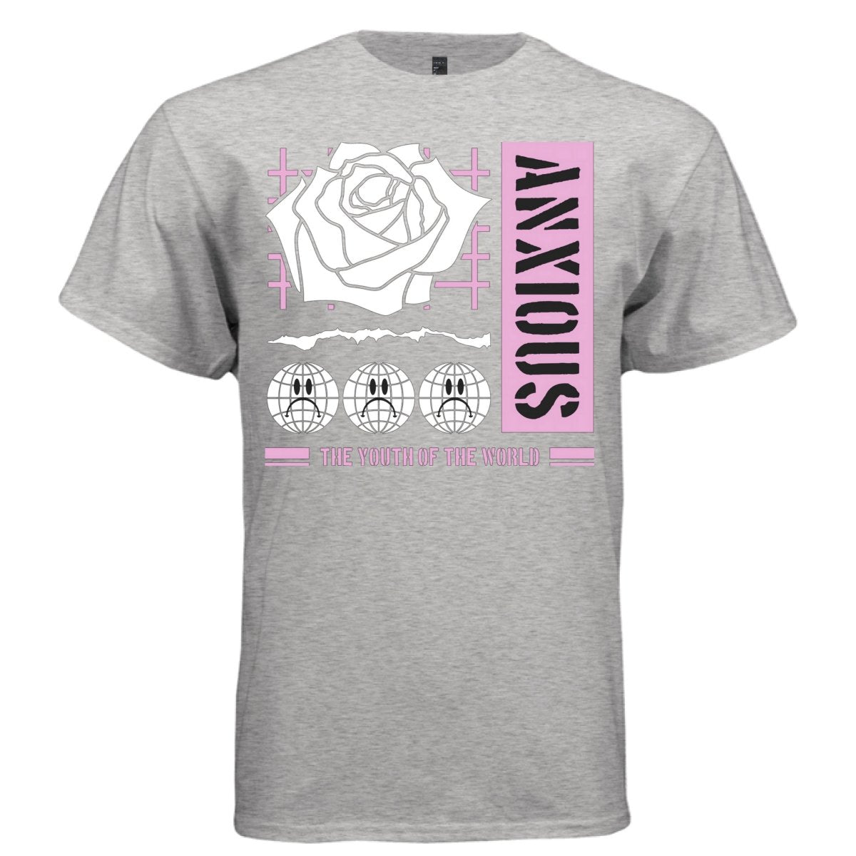 ANXIOUS Y2K Rose Sad Globe Graphic T-Shirt | Unisex Streetwear 240 - Project Hood