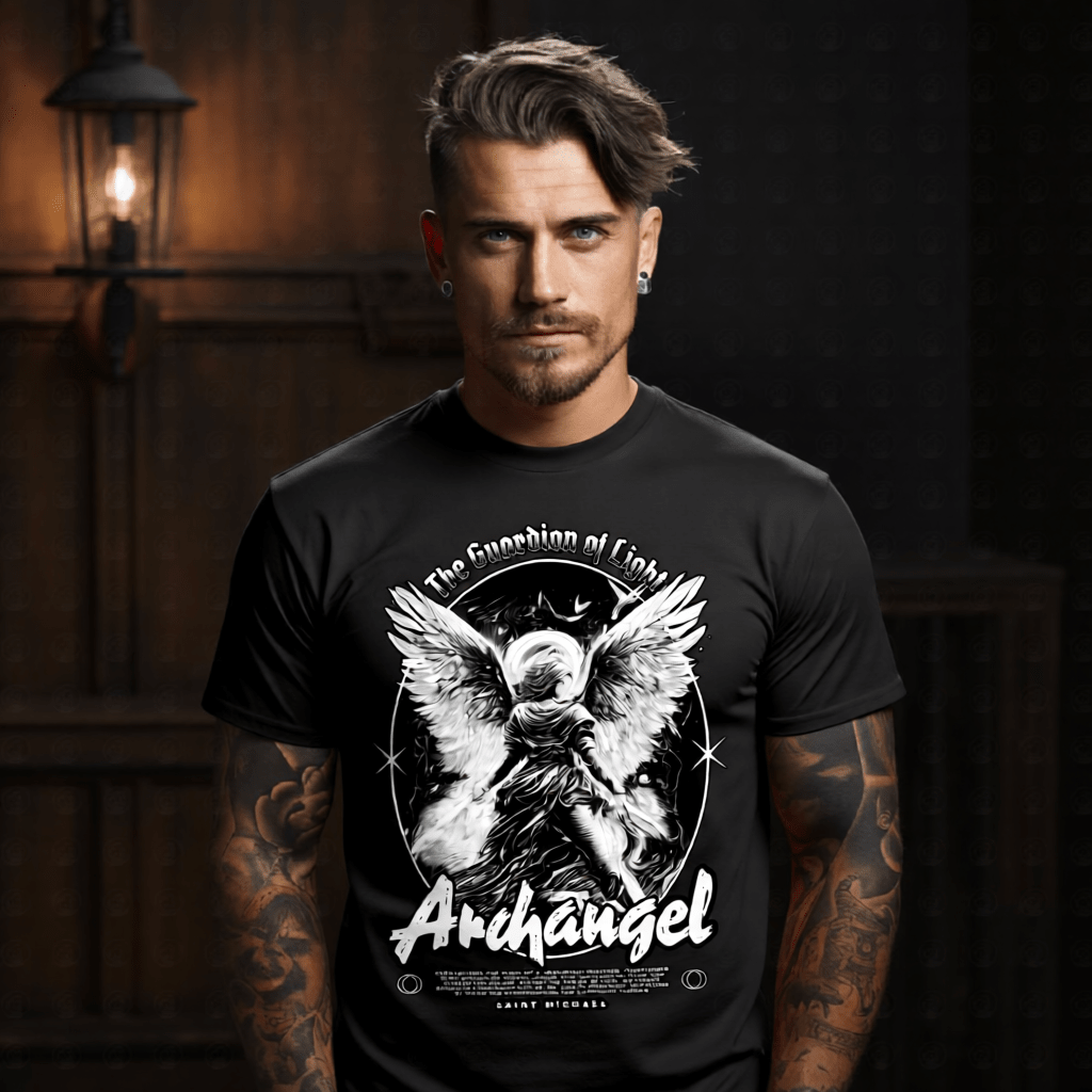 Archangel Saint Michael Graphic T-Shirt | Guardian of Light Streetwear | Truth and Righteousness Can Ultimately Triumph | Project Hood 32 - Project Hood