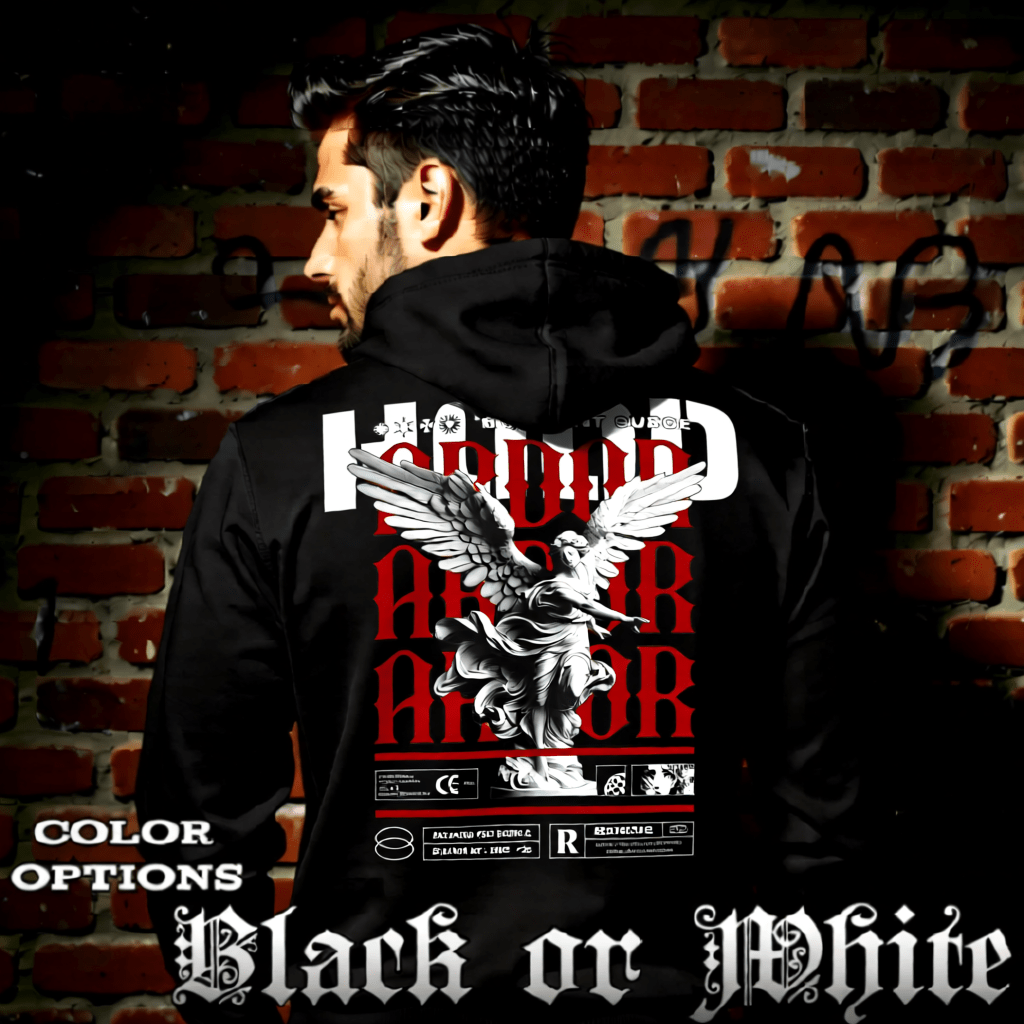 ARDOR Radiant Surge Marble Angel Red Typography Oversized Hoodie | Project Hood 108 - Project Hood
