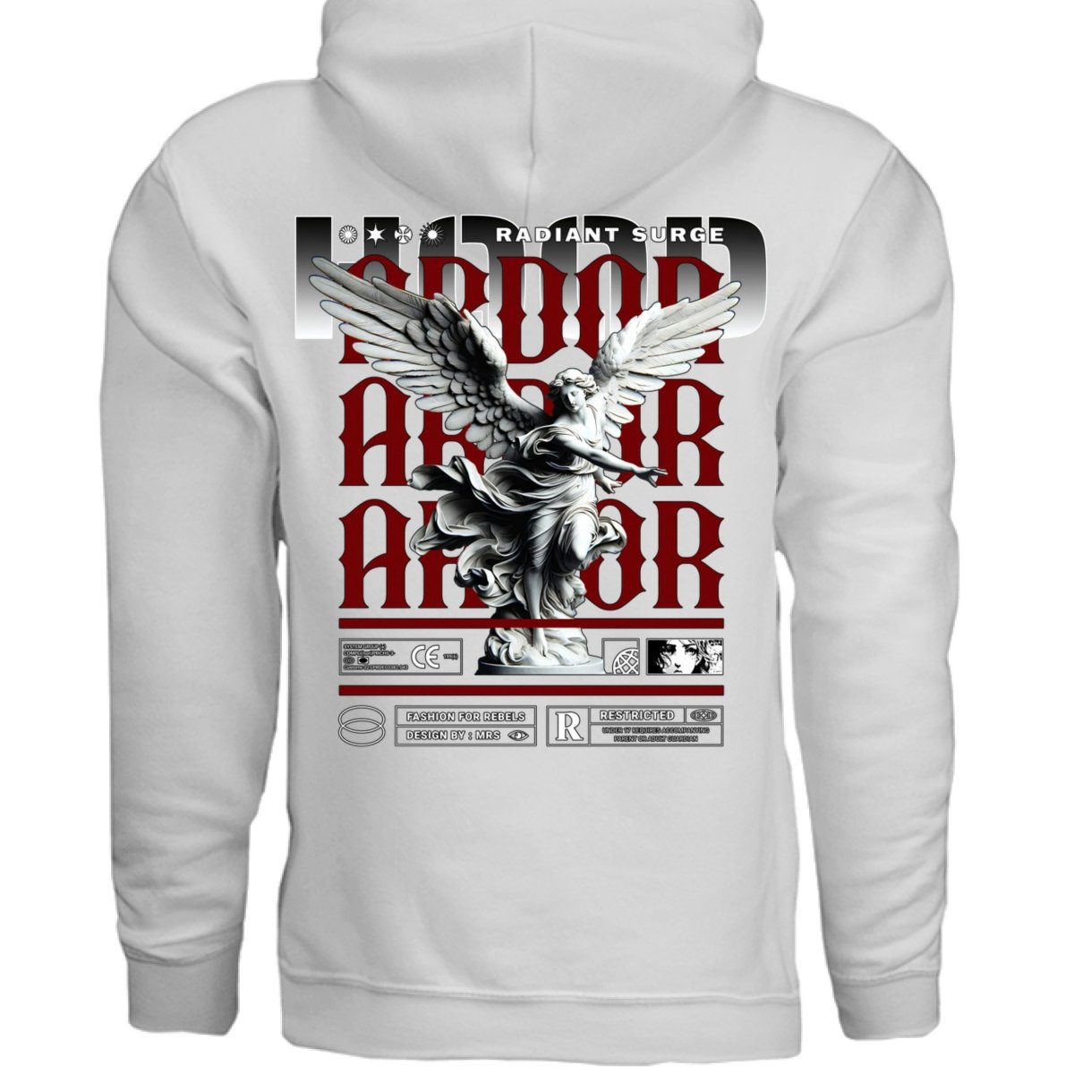 ARDOR Radiant Surge Marble Angel Red Typography Oversized Hoodie | Project Hood 108 - Project Hood