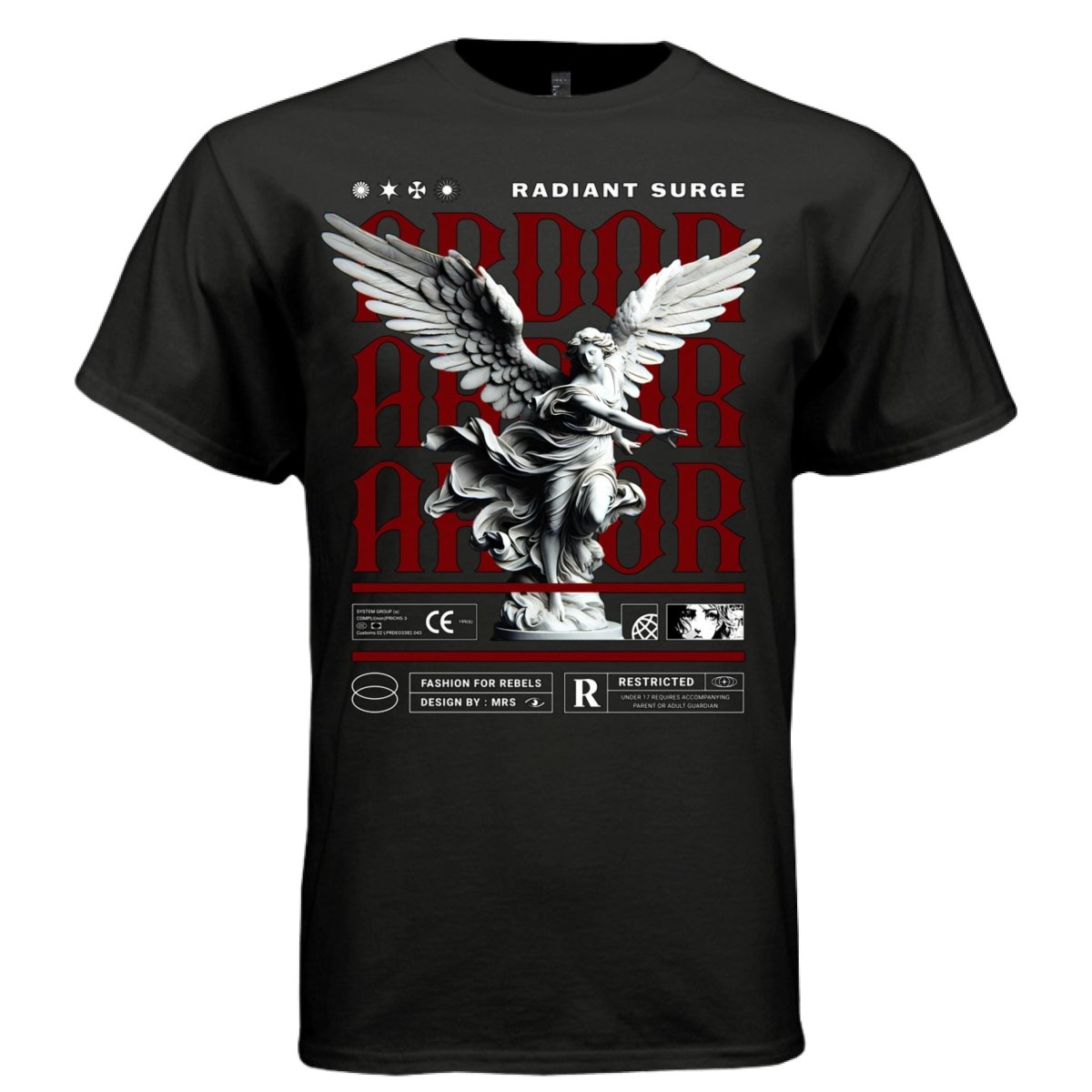 ARDOR Radiant Surge Marble Angel Red Typography Oversized Streetwear T-Shirt | Project Hood 108 - Project Hood