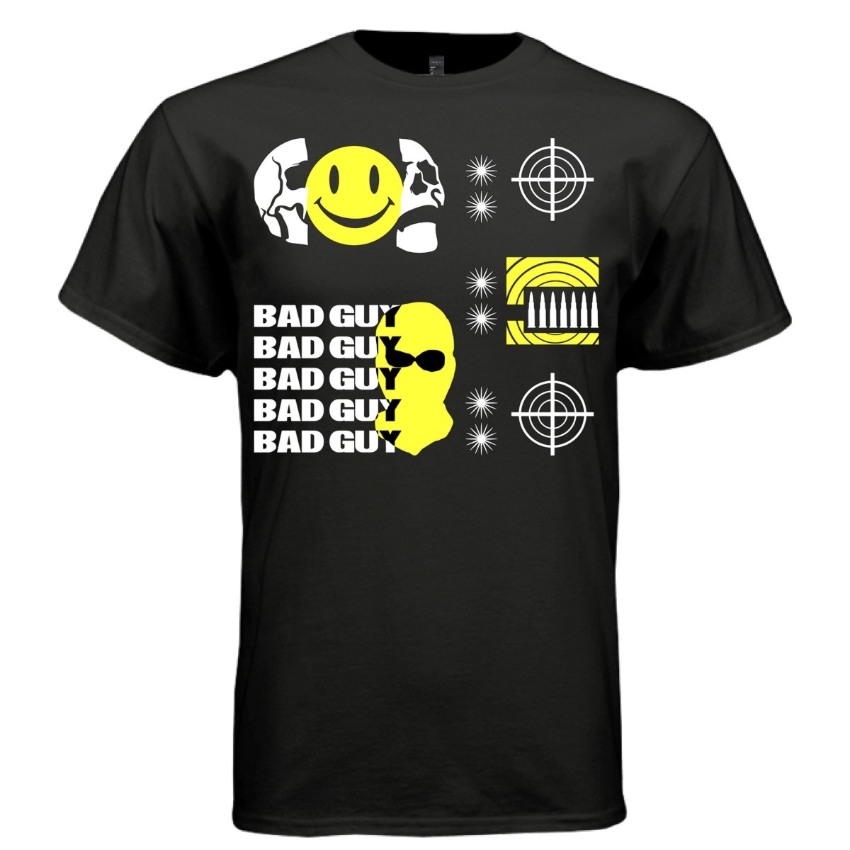 BAD GUY Y2K Acid Smiley Skull Graphic T-Shirt | Unisex Streetwear 248 - Project Hood