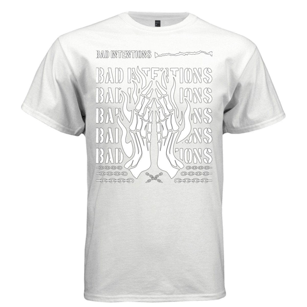 BAD INTENTIONS Y2K Praying Skeleton Hands Graphic T-Shirt | Unisex Streetwear 250 - Project Hood