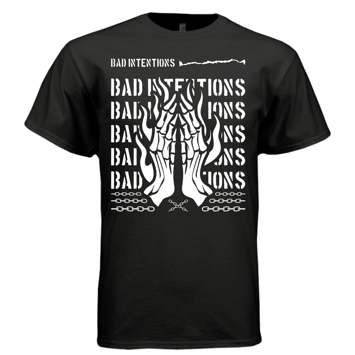 BAD INTENTIONS Y2K Praying Skeleton Hands Graphic T-Shirt | Unisex Streetwear 250 - Project Hood