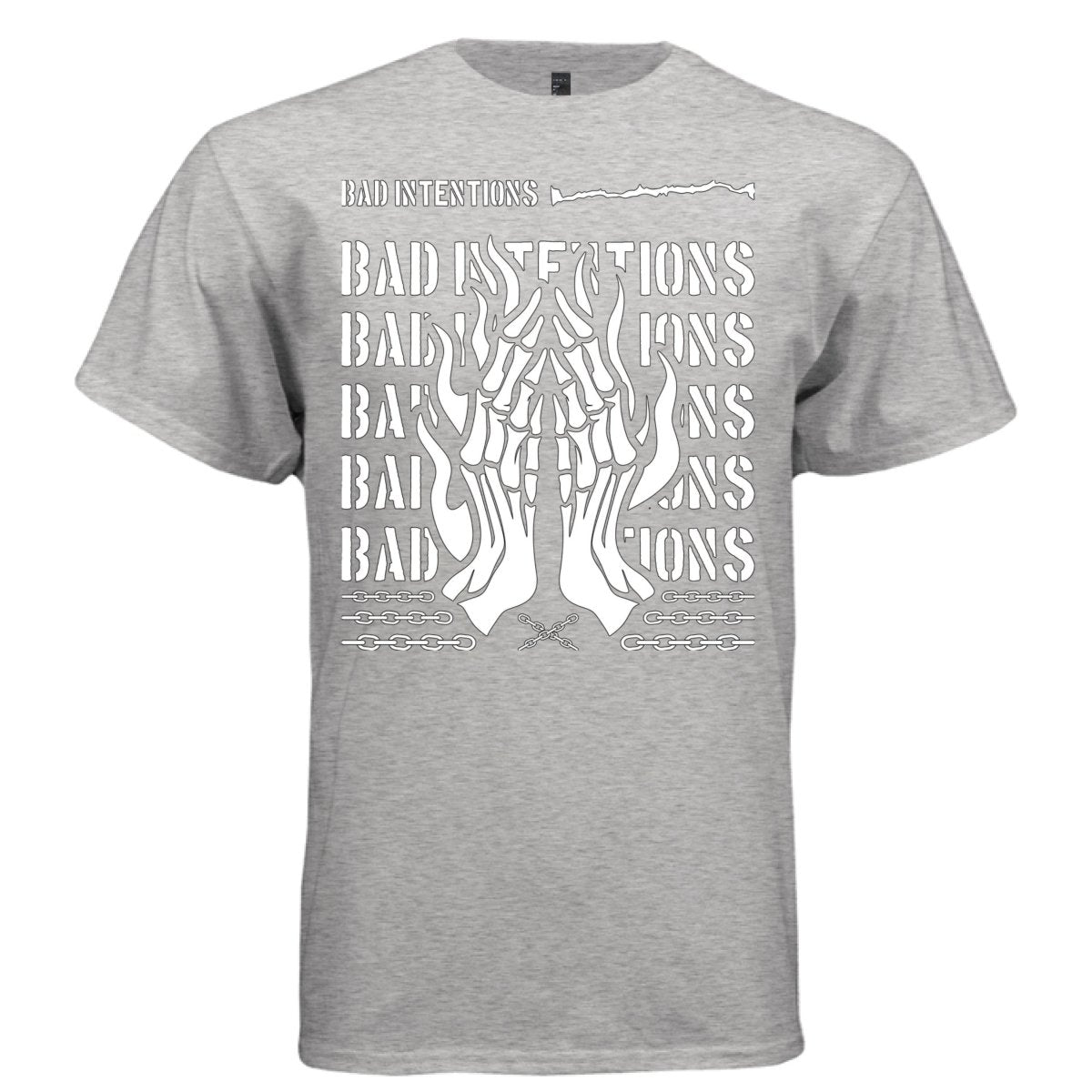 BAD INTENTIONS Y2K Praying Skeleton Hands Graphic T-Shirt | Unisex Streetwear 250 - Project Hood