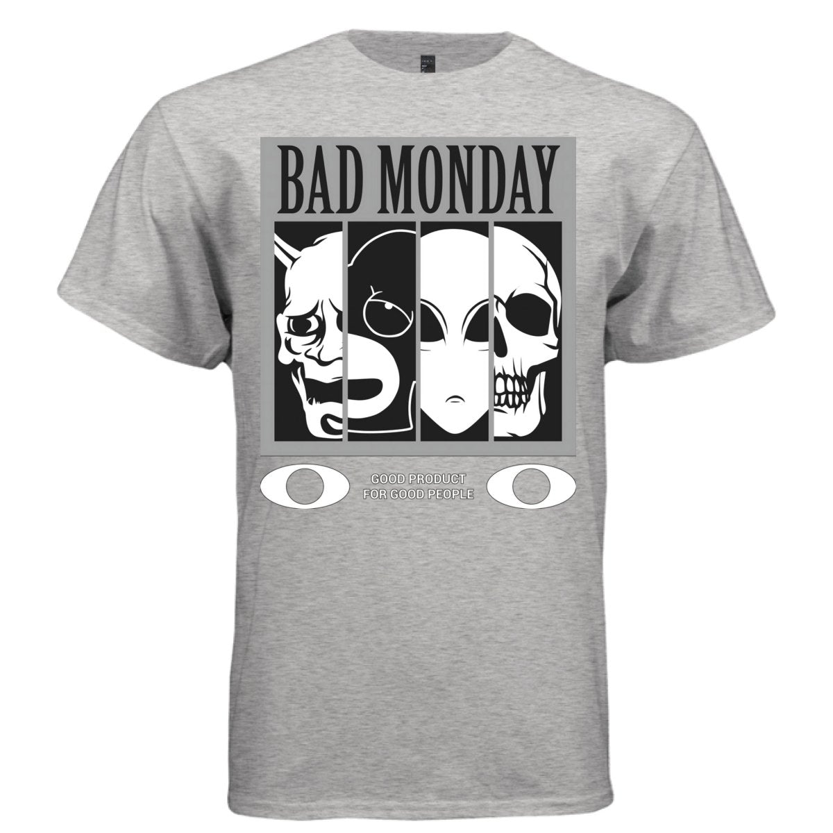 BAD MONDAY Black and White Four Faces Graphic T-Shirt | Unisex Streetwear 252 - Project Hood