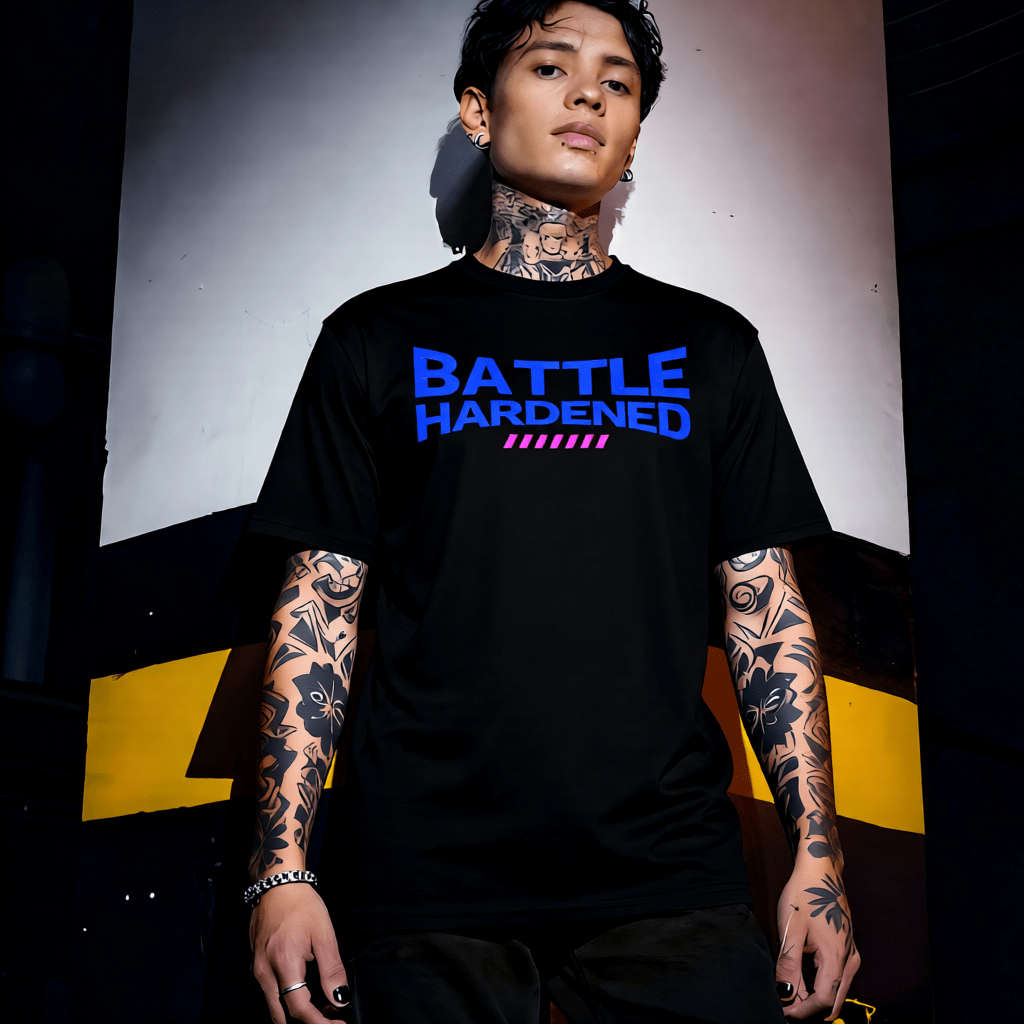 BATTLE HARDENED Bold Navy Typography Graphic T-Shirt | Unisex Streetwear 257 - Project Hood