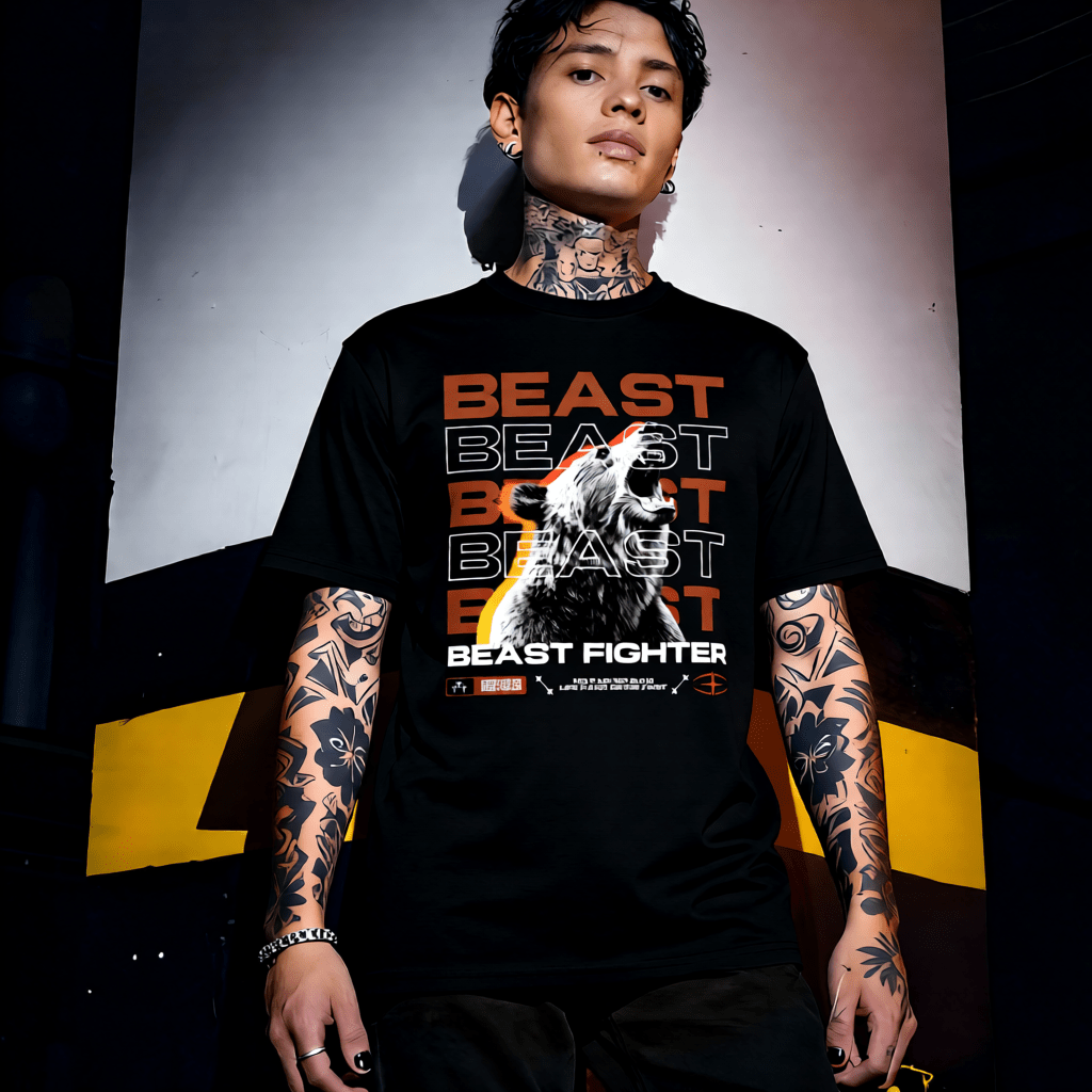 BEAST FIGHTER Halftone Roaring Bear Graphic T-Shirt | Unisex Streetwear 265 - Project Hood
