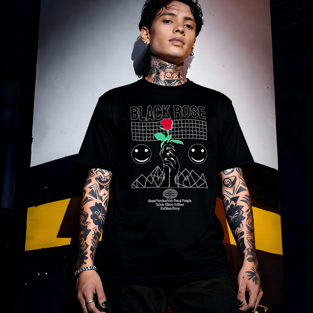BLACK ROSE Y2K Hand and Rose Graphic T-Shirt | Unisex Streetwear 272 - Project Hood