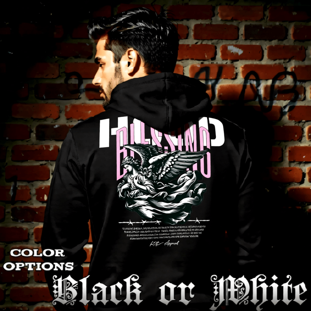 BLESSING Engraved Angel Barbed Wire Pink Oversized Hoodie | Project Hood 84 - Project Hood
