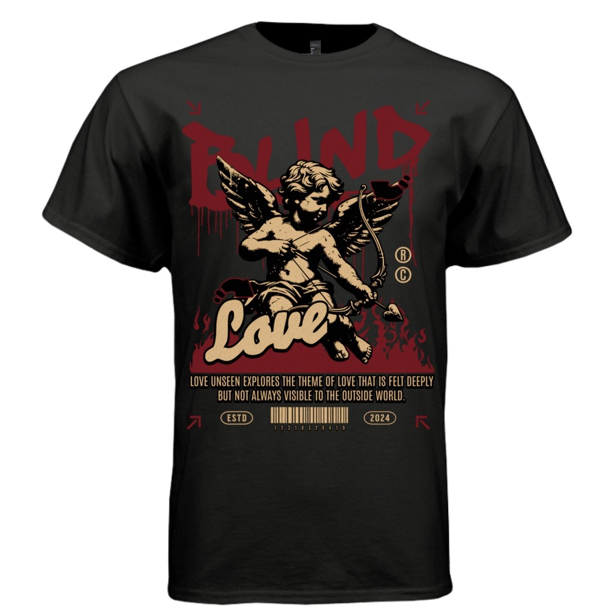 BLIND LOVE Cupid Flames Dark Romance Oversized Streetwear T-Shirt | Project Hood 85 - Project Hood