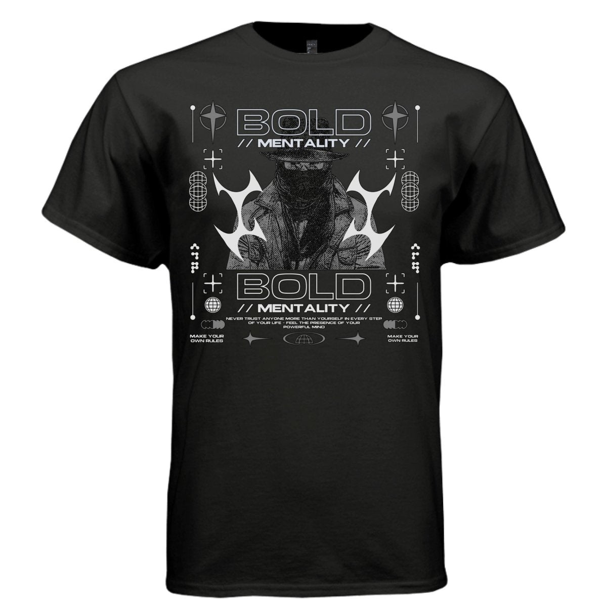 BOLD MENTALITY Y2K Halftone Masked Figure Graphic T-Shirt | Unisex Streetwear 279 - Project Hood