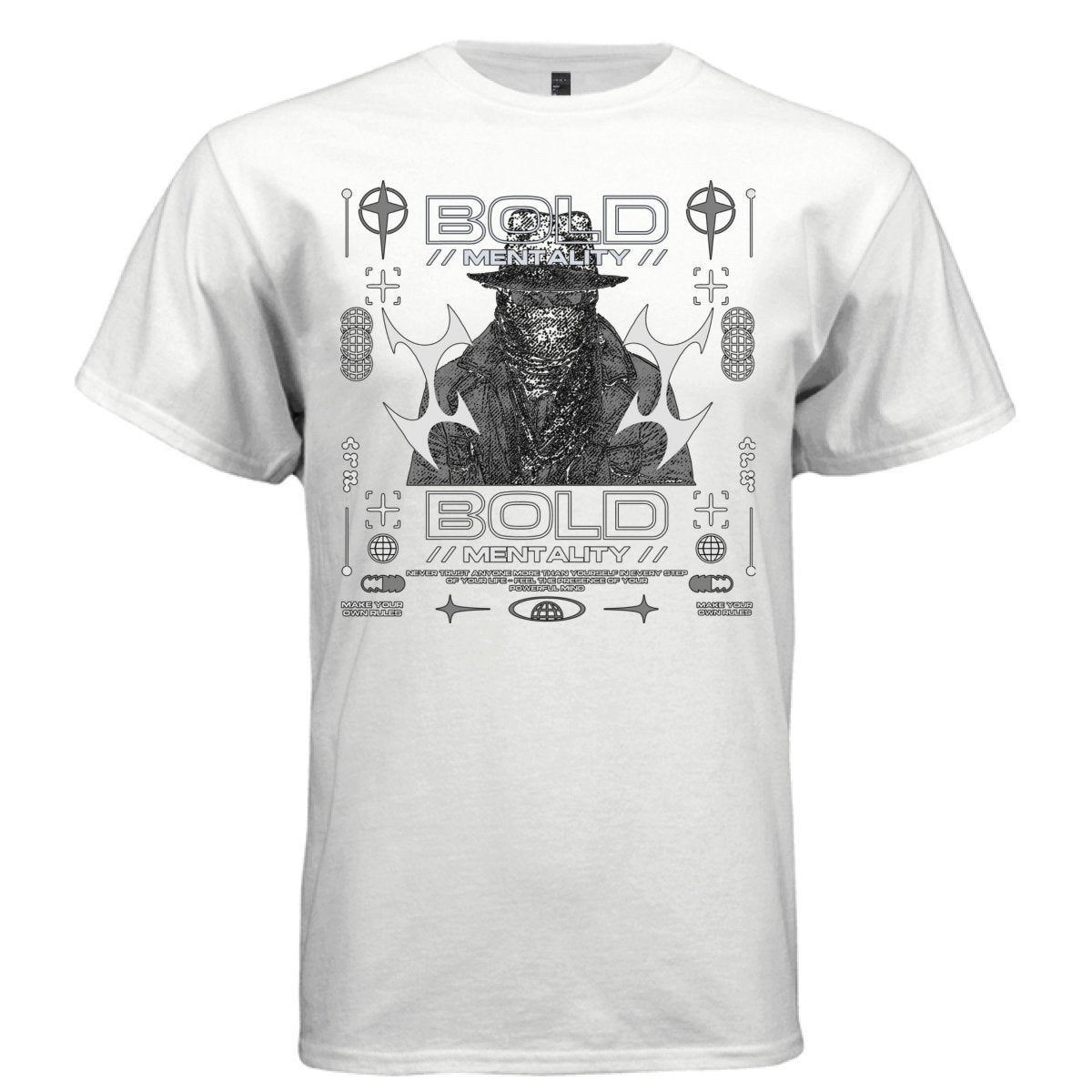 BOLD MENTALITY Y2K Halftone Masked Figure Graphic T-Shirt | Unisex Streetwear 279 - Project Hood