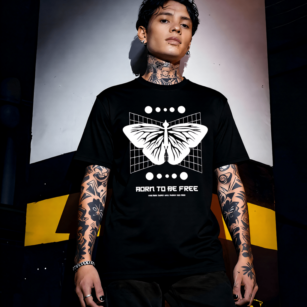 BORN TO BE FREE Y2K Butterfly Line-Art Graphic T-Shirt | Unisex Streetwear 282 - Project Hood