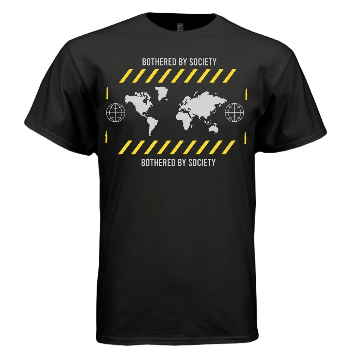 BOTHERED BY SOCIETY Y2K World Map Caution Graphic T-Shirt | Unisex Streetwear 290 - Project Hood