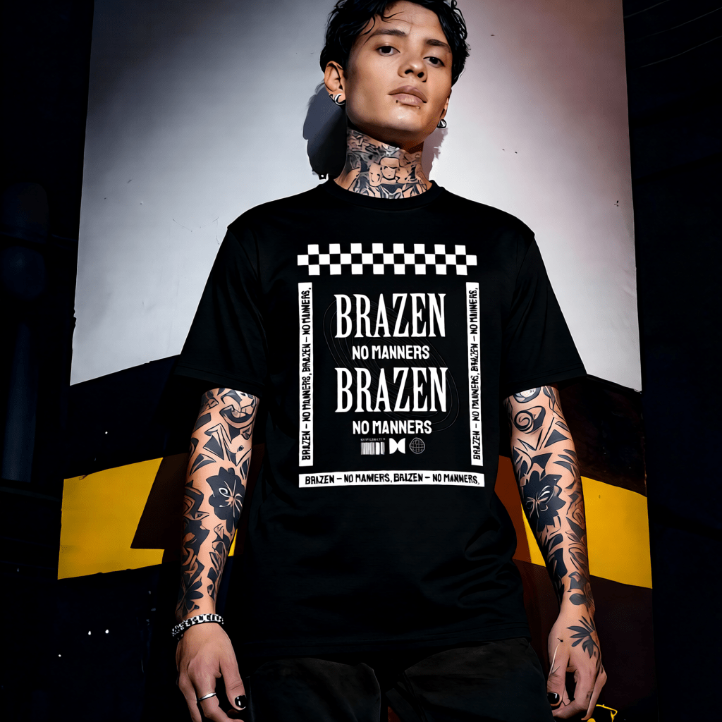 BRAZEN Y2K Warped Type Monochrome Graphic T-Shirt | Unisex Streetwear 292 - Project Hood