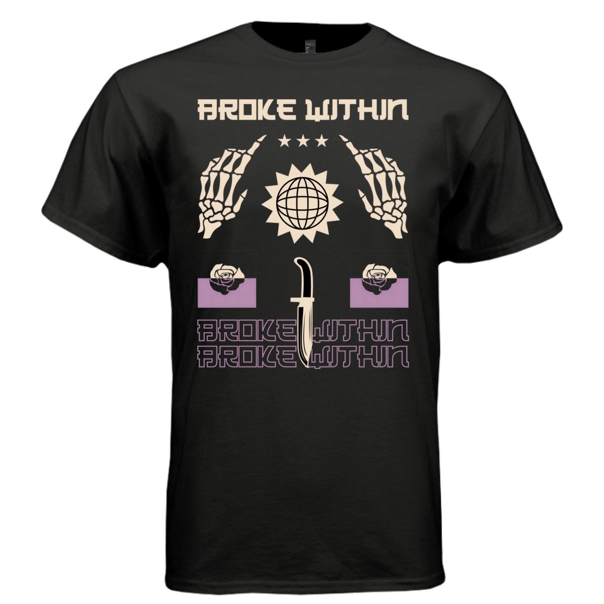 BROKE WITHIN Y2K Skeleton Hands Rose Graphic T-Shirt | Unisex Streetwear 299 - Project Hood