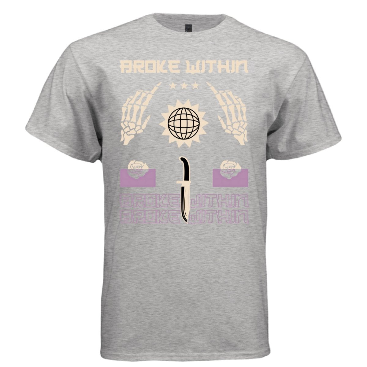 BROKE WITHIN Y2K Skeleton Hands Rose Graphic T-Shirt | Unisex Streetwear 299 - Project Hood