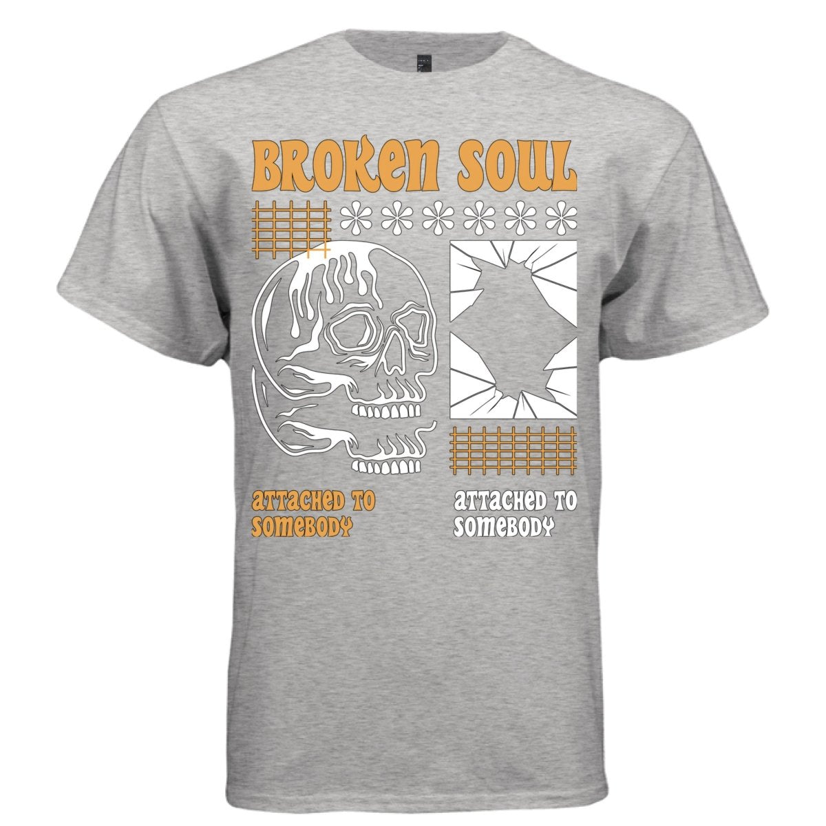 BROKEN SOUL Y2K Flame Skull Shattered Graphic T-Shirt | Unisex Streetwear 302 - Project Hood