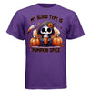 MY BLOOD TYPE IS PUMPKIN SPICE graphic tee black front, cute goth reaper pumpkin spice fall tee Project Hood