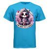MY BLOOD TYPE IS COFFEE graphic tee light steel front, cute reaper pink coffee tee Project Hood