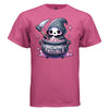 BREWING TROUBLE graphic tee white front, cute reaper witch cauldron tee for women Project Hood