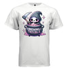 BREWING TROUBLE graphic tee pink front, cute witch cauldron reaper tee for her Project Hood