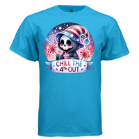 CHILL THE 4TH OUT graphic tee light steel front, cute reaper 4th of july tee Project Hood