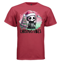 CHRISTMAS VIBES graphic tee navy front, cute christmas goth tee for her Project Hood