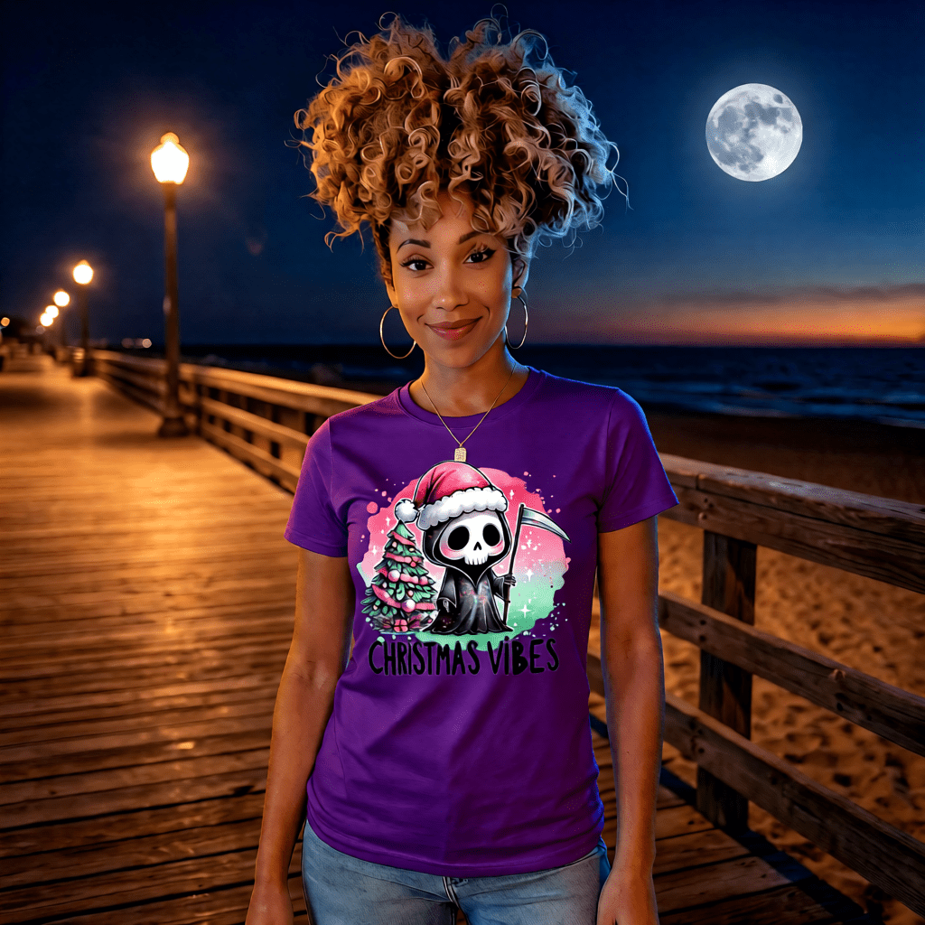 CHRISTMAS VIBES cute pastel goth reaper christmas graphic tee for women Project Hood